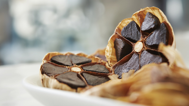 Black garlic head with cloves