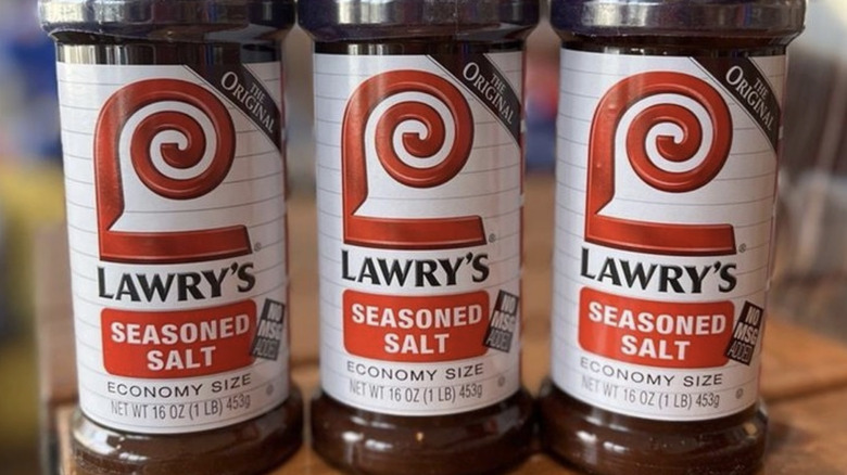 Lawry's seasoning bottles in row