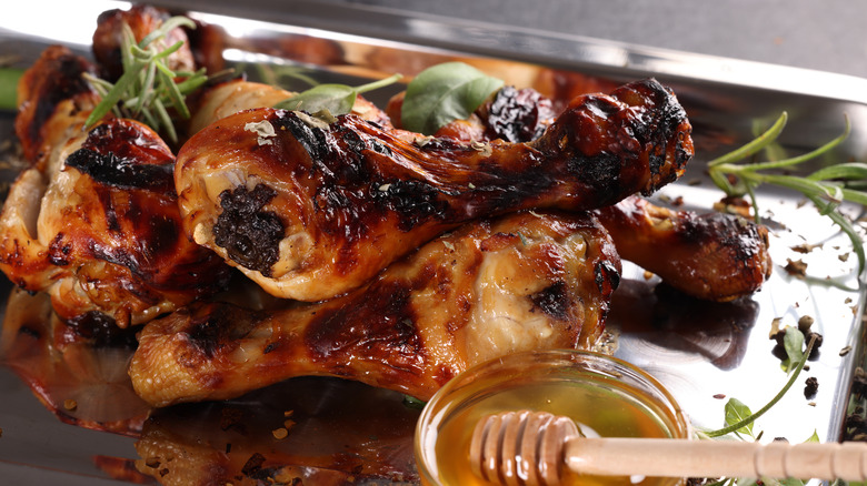 honey-glazed chicken on tray