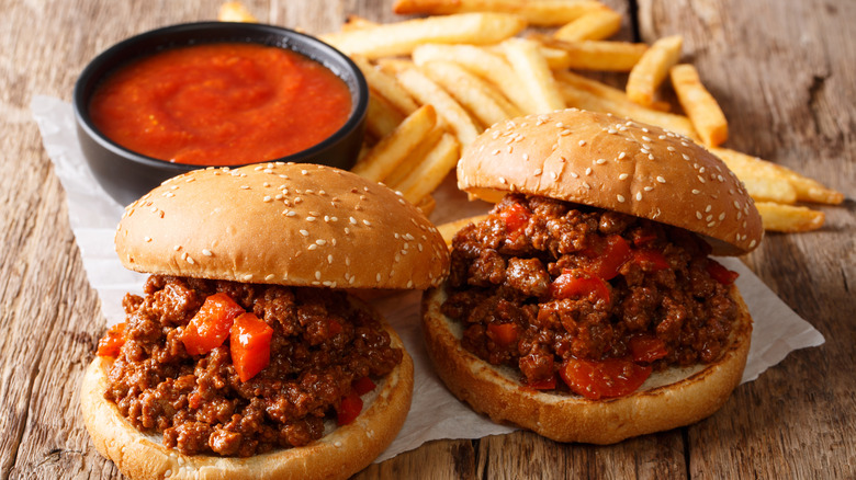 Sloppy Joes with ketchup and fries