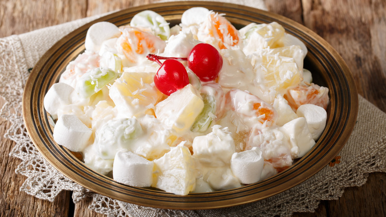 Ambrosia fruit salad in bowl