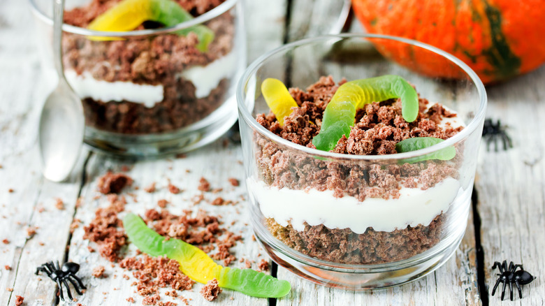 Candy trifle with gummy worms