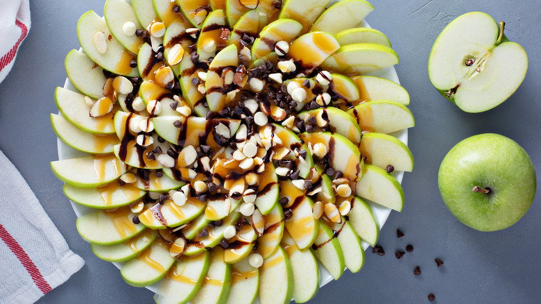 Apple nachos on plate