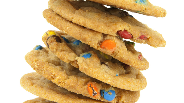 Stack of M&Ms cookies