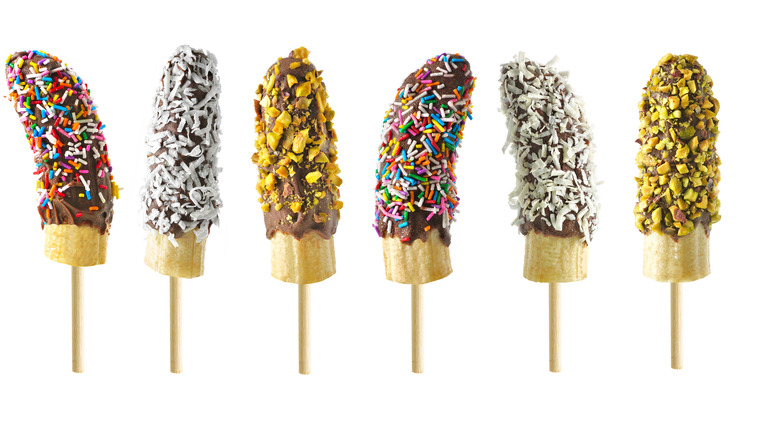 Frozen banana pops on sticks