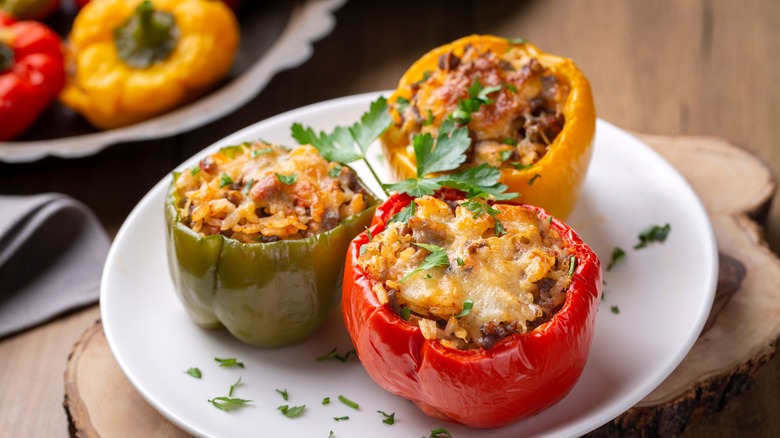 Stuffed peppers with cheese plate