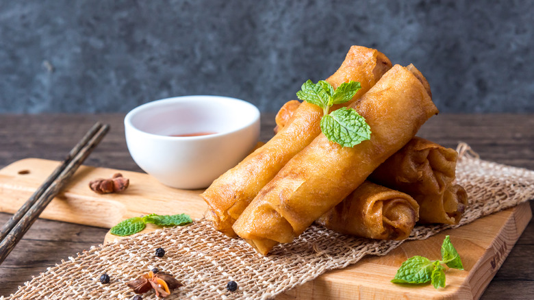 Egg rolls with chopsticks