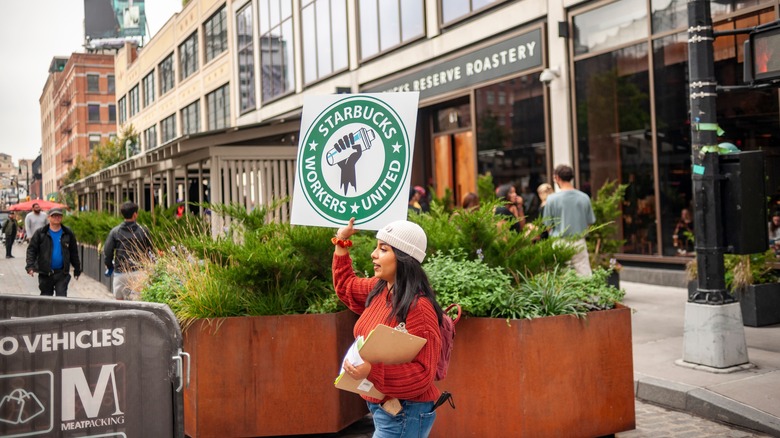 Striking Starbucks employee