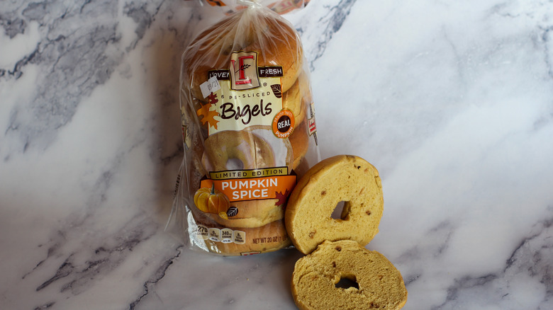 Pumpkin bagels in bag