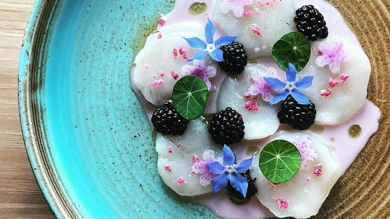 Scallop crudo with berries