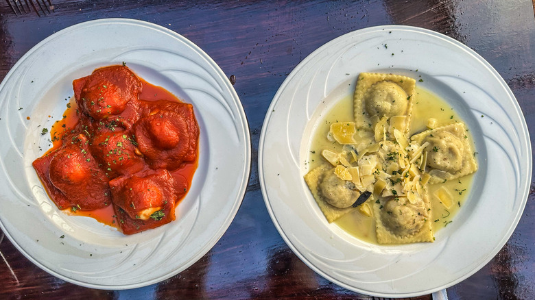 Two different plates of ravioli