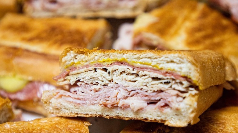 Cuban sandwiches stacked