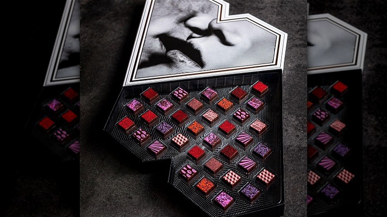 a box of fashionable compartes chocolates for valentine's day from los angeles