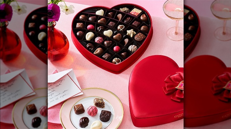 A fabric box of Godiva valentine's day assorted chocolates