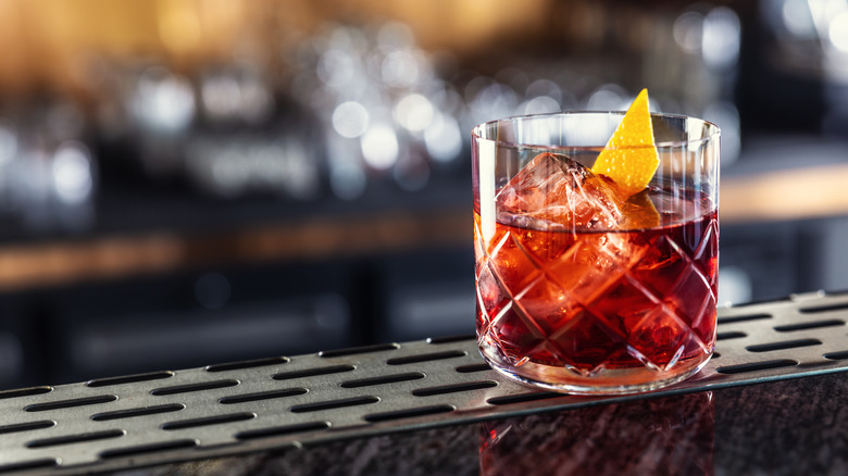 Negroni cocktail on a metal bar