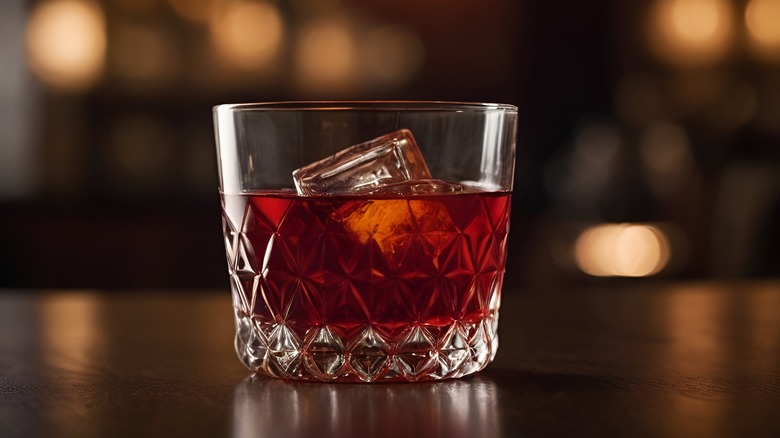 Boulevardier cocktail on bar surface