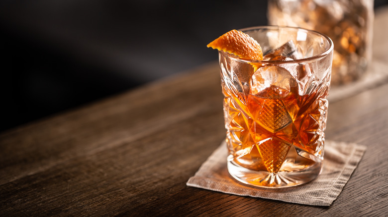 Old fashioned cocktail on a napkin