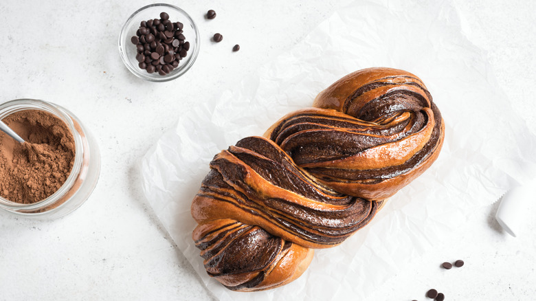 Chocolate babka on a counter