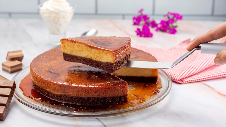 Chocolate flan on a plate