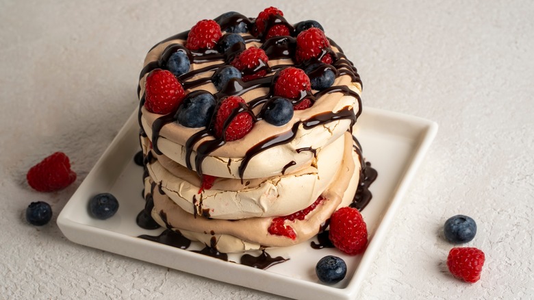 Chocolate pavlova with berries