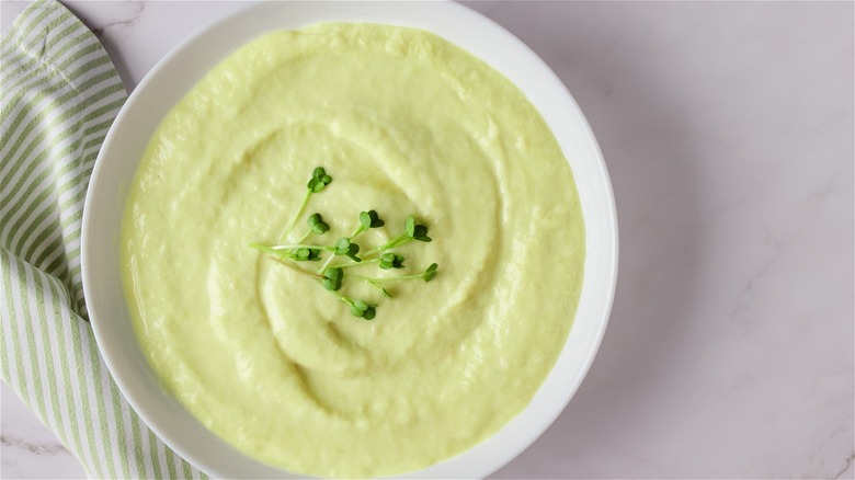 Soup garnished with microgreens