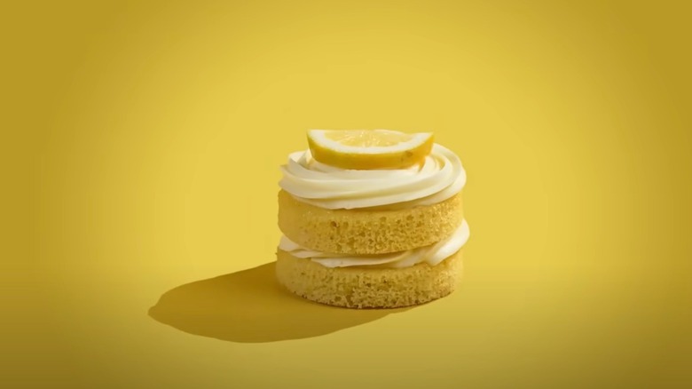 Crumbl lemon cake, yellow background