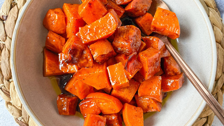 cubed sweet potatoes in bowl