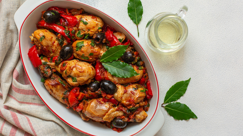 chicken cacciatore in baking dish