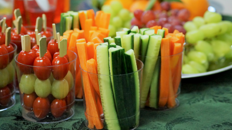 Sliced veggies in cups