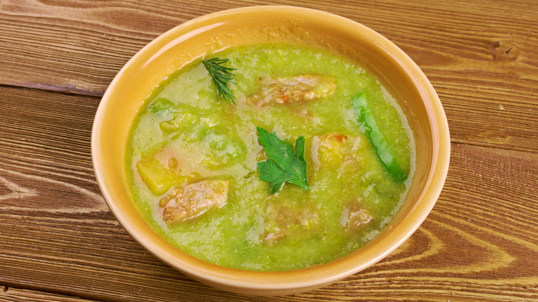 green chile stew bowl wood