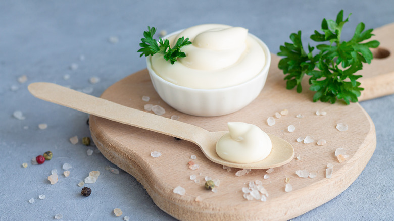 Mayo in a bowl and spoon