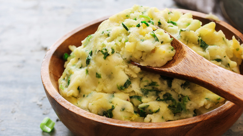 Colcannon potatoes with spoon