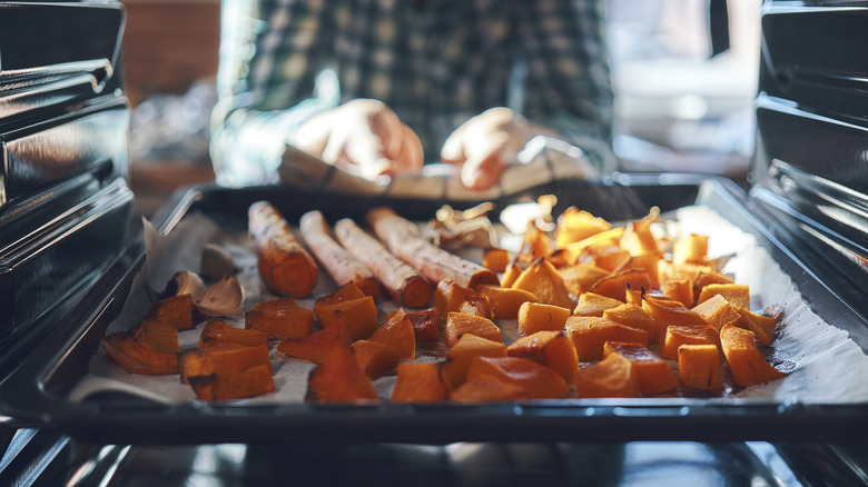 roasting tray of squash