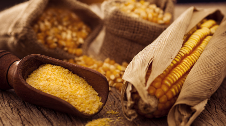 various forms of rustic corn on a wooden table