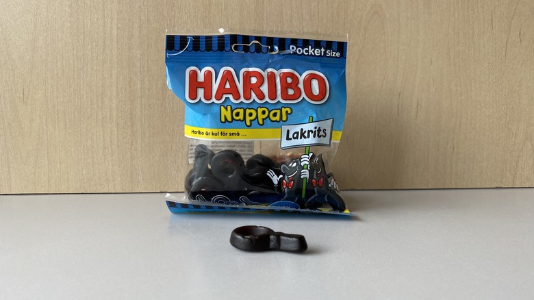 blue Haribo nappar bag with sweet