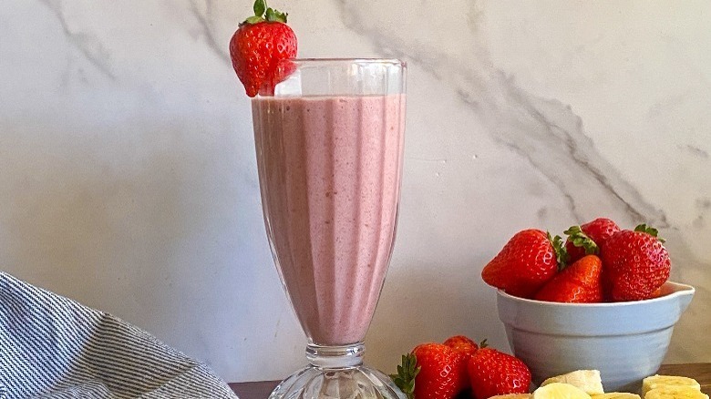 smoothie with whole strawberries