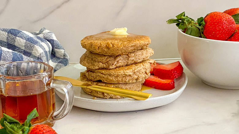 pancake stack with strawberries