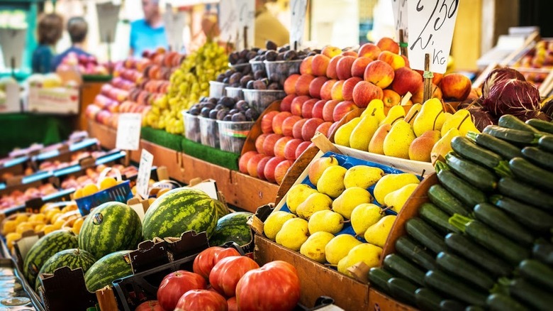 Colorful fruits at grocery store