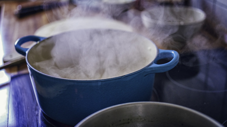 Pot of boiling steaming water