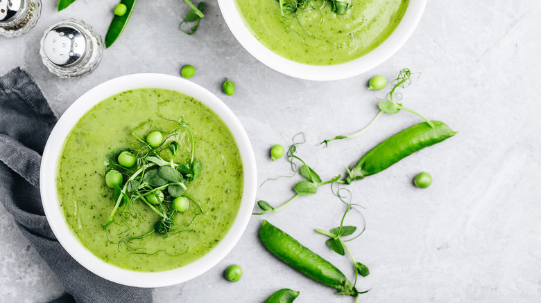 Fresh green pea soup