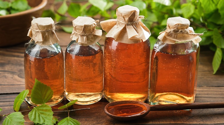 Bottles of birch syrup