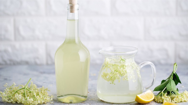 Bottle of elderflower syrup