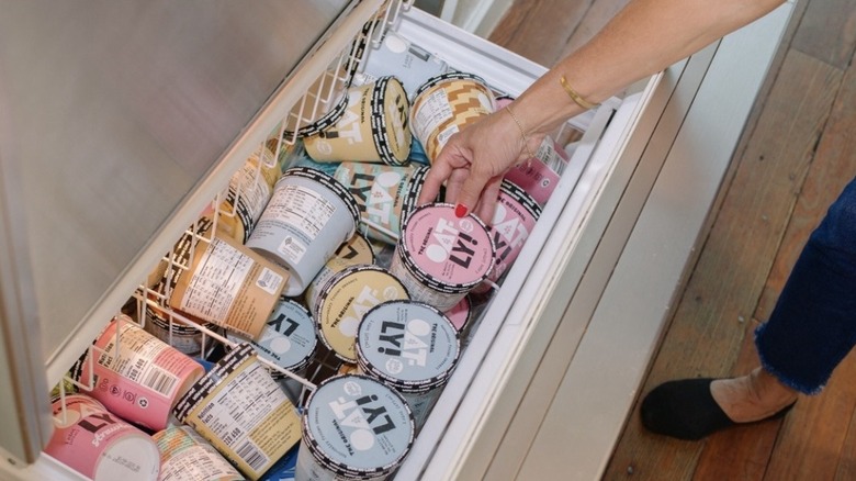 Oatly ice cream in freezer