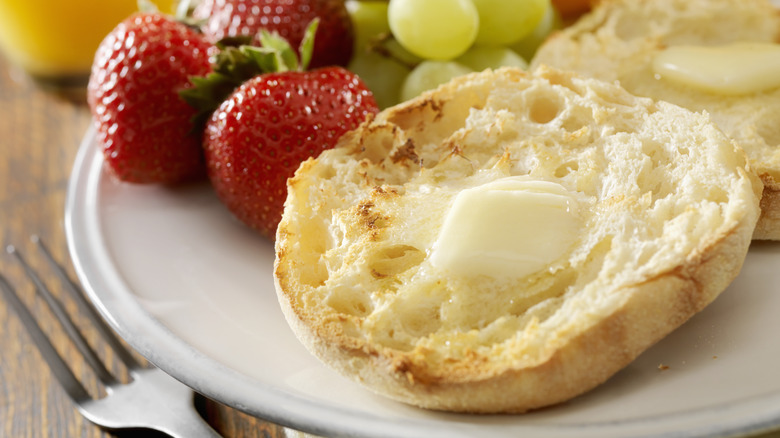 English muffin slice with butter