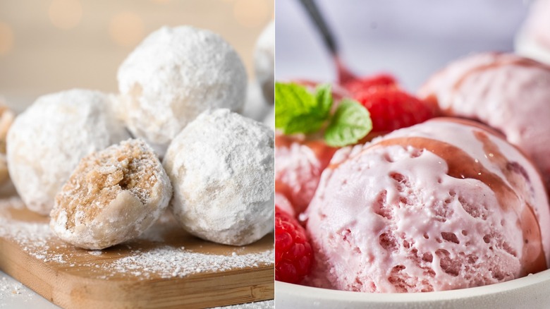 snowball cookies and ice cream