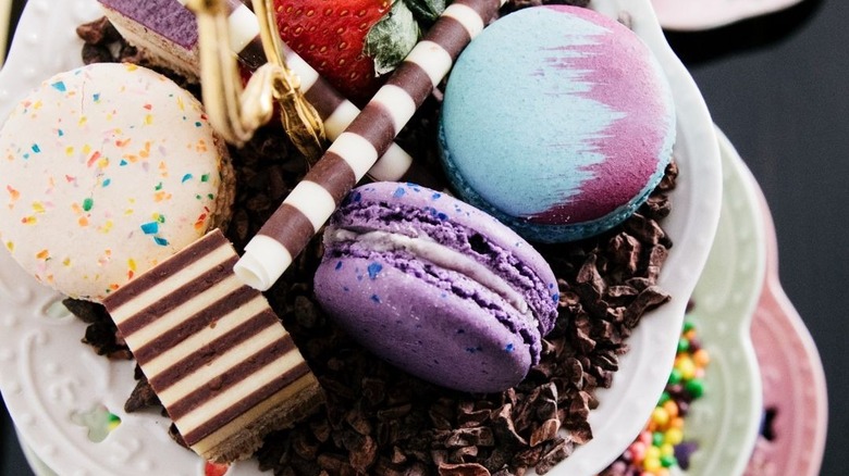 Plate of macarons and sweets