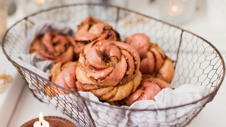 swedish cardamom buns in basket