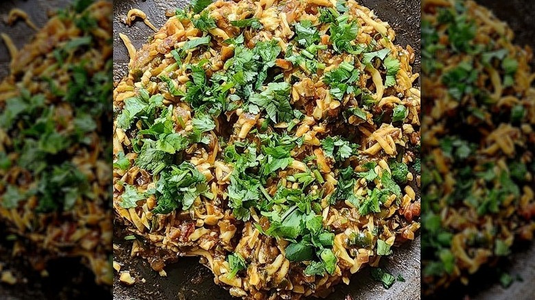 closeup Indian egg keema dish