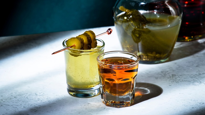 pickleback shot on table