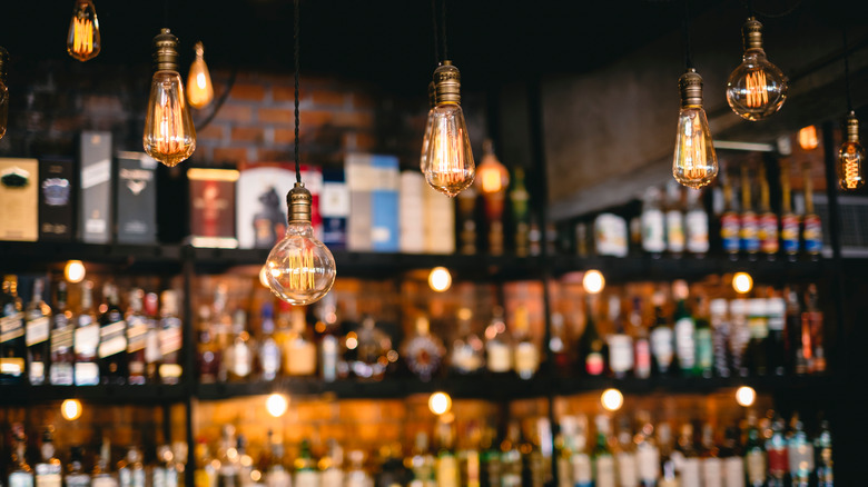 Bar with hanging lightbulbs